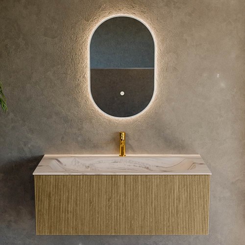 KURVE-DLUX 110cm meubles de salle de bains couleur Dusk avec 1 tiroir et 0 portes. Lavabo BIG MEDIUM Centrée 1 trou pour robinetter, couleur Nata.-2