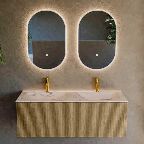 KURVE-DLUX 120cm mueble de baño color Dusk con 1 cajón y sin puerta. Lavabo LEAF Doble 2 orificios Nata.-2