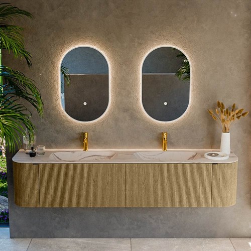 KURVE-DLUX 200cm badmöbel kurve Links + Rechts farbe Dusk mit 2 schubladen und 2 türen. Einbauwaschbecken STOR SMALL Doppelt 2 hahnlöcher Nata.-2