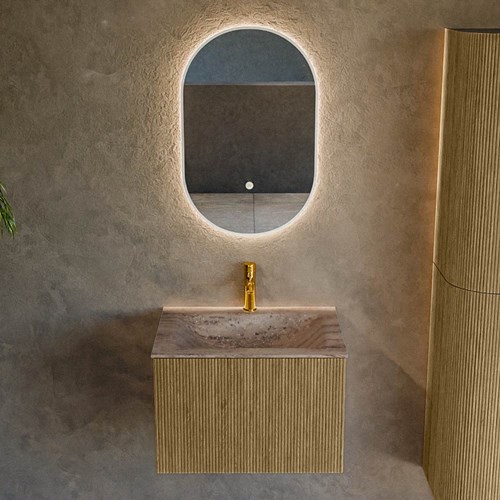 KURVE-DLUX 60cm bathroom vanity set color Dusk with 1 drawer and 0 doors. Vanity top CLOUD Center 1 tab hole, color Oza.-2