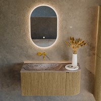 KURVE-DLUX 95cm mobili da bagno curva Destra colore Dusk con 1 cassetto e 1 porta. Lavabo BIG SMALL Sinistra senza foro per il rubinetto, colore Oza.-2