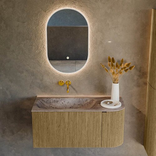KURVE-DLUX 95cm meubles de salle de bains courbe Droite couleur Dusk avec 1 tiroir et 1 porte. Lavabo BIG SMALL Gauche sans trou pour robinet, couleur Oza.-2