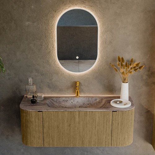 KURVE-DLUX 120cm mueble de baño curva Izquierda + Derecha color Dusk con 1 cajón y 2 puertas. Lavabo BIG SMALL Centro 1 orificio Oza.-2