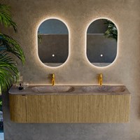 KURVE-DLUX 165cm badmeubel ronding Links kleur Dusk met 2 lades en 1 deur. Wastafel STOR SMALL Dubbel / Rechts 2 kraangaten Oza.-2