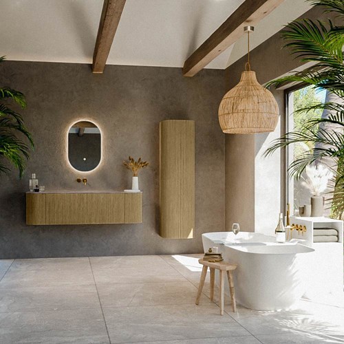 KURVE-DLUX 150cm mueble de baño curva Izquierda + Derecha color Dusk con 1 cajón y 2 puertas. Lavabo BIG MEDIUM Centro sin orificio Oza.-3