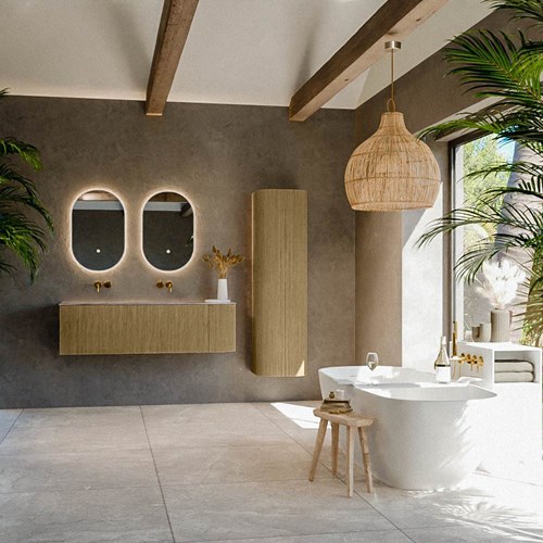 KURVE-DLUX 145cm mobili da bagno curva Destra colore Dusk con 1 cassetto e 1 porta. Lavabo LEAF Doppio / Sinistra senza foro per il rubinetto, colore Oza.-3