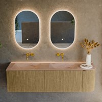 KURVE-DLUX 155cm badmeubel ronding Rechts kleur Dusk met 2 lades en 1 deur. Wastafel LEAF Dubbel / Links zonder kraangat Saba.-2
