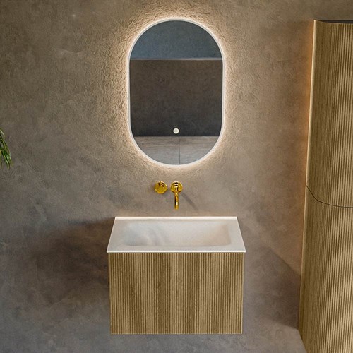 KURVE 60cm meubles de salle de bains couleur Dusk avec 1 tiroir et 0 portes. Lavabo CLOUD Centrée sans trou pour robinet, couleur Talc.-2