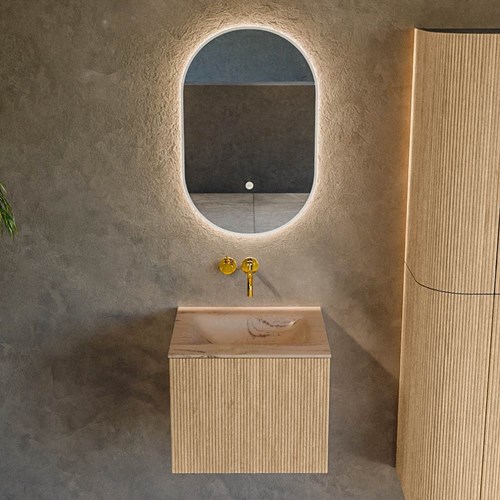 KURVE-DLUX 50cm meubles de salle de bains couleur Oak avec 1 tiroir et 0 portes. Lavabo GRUNNE Centrée sans trou pour robinet, couleur Arena.-2