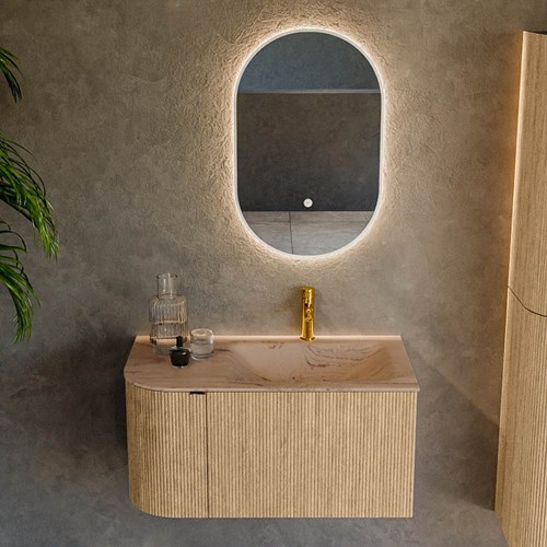 KURVE-DLUX 85cm badmöbel kurve Links farbe Oak mit 1 schublade und 1 tür. Einbauwaschbecken CLOUD Rechts 1 hahnloch Arena.-2