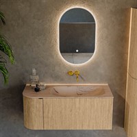KURVE-DLUX 105cm meubles de salle de bains courbe Gauche couleur Oak avec 1 tiroir et 1 porte. Lavabo BIG SMALL Droite sans trou pour robinet, couleur Arena.-2
