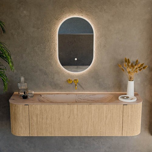 KURVE-DLUX 160cm badmöbel kurve Links + Rechts farbe Oak mit 1 schublade und 2 türen. Einbauwaschbecken BIG MEDIUM Mittig kein hahnloch Arena.-2