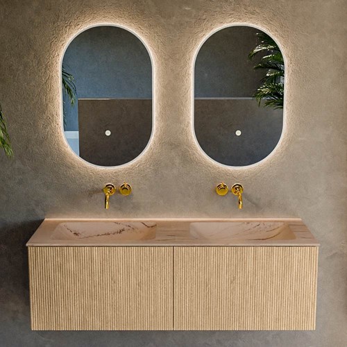 KURVE-DLUX 130cm badmeubel kleur Oak met 2 lades en 0 deuren. Wastafel LEAF Dubbel zonder kraangat Arena.-2