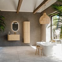 KURVE-DLUX 85cm badmöbel kurve Links farbe Oak mit 1 schublade und 1 tür. Einbauwaschbecken CLOUD Rechts 1 hahnloch Arena.-3