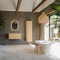 KURVE-DLUX 90cm badmeubel kleur Oak met 1 lade en 0 deuren. Wastafel BIG SMALL Midden zonder kraangat Arena.-3