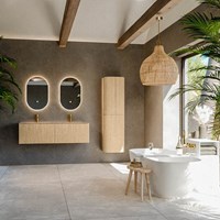 KURVE-DLUX 140cm badmeubel kleur Oak met 2 lades en 0 deuren. Wastafel STOR SMALL Dubbel 2 kraangaten Arena.-3