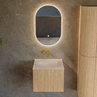 KURVE-DLUX 50cm bathroom vanity set color Oak with 1 drawer and 0 doors. Vanity top GRUNNE Center without tab hole, color Meli.-2