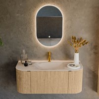 KURVE-DLUX 110cm mueble de baño curva Izquierda + Derecha color Oak con 1 cajón y 2 puertas. Lavabo CLOUD Centro 1 orificio Meli.-2