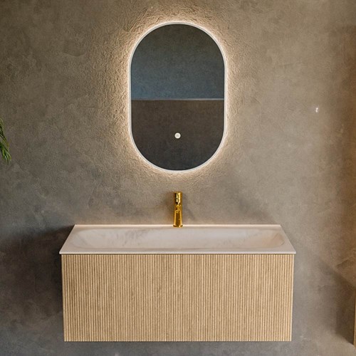 KURVE-DLUX 100cm badmeubel kleur Oak met 1 lade en 0 deuren. Wastafel BIG MEDIUM Midden 1 kraangat Meli.-2