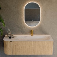 KURVE-DLUX 135cm badmöbel kurve Links farbe Oak mit 1 schublade und 1 tür. Einbauwaschbecken BIG MEDIUM Rechts 1 hahnloch Meli.-2