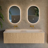 KURVE-DLUX 150cm meubles de salle de bains couleur Oak avec 2 tiroirs et 0 portes. Lavabo STOR SMALL Double sans trou pour robinet, couleur Meli.-2