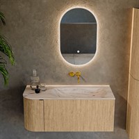 KURVE-DLUX 105cm mueble de baño curva Izquierda color Oak con 1 cajón y 1 puerta. Lavabo BIG SMALL Derecho sin orificio Nata.-2