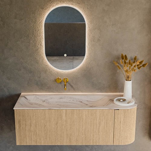 KURVE-DLUX 125cm badmöbel kurve Rechts farbe Oak mit 1 schublade und 1 tür. Einbauwaschbecken BIG MEDIUM Links kein hahnloch Nata.-2