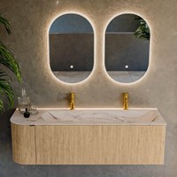 KURVE-DLUX 145cm mobili da bagno curva Sinistra colore Oak con 1 cassetto e 1 porta. Lavabo BIG LARGE Destra 2 fori del rubinetto, colore Nata.-2