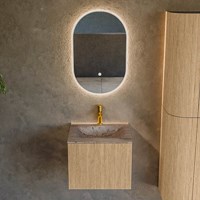 KURVE-DLUX 50cm bathroom vanity set color Oak with 1 drawer and 0 doors. Vanity top GRUNNE Center 1 tab hole, color Oza.-2