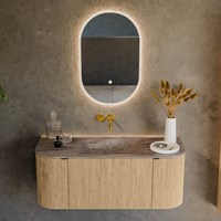 KURVE-DLUX 110cm mueble de baño curva Izquierda + Derecha color Oak con 1 cajón y 2 puertas. Lavabo CLOUD Centro sin orificio Oza.-2