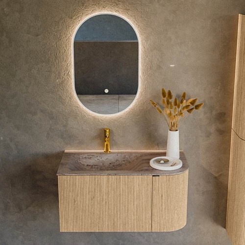 KURVE-DLUX 85cm badmöbel kurve Rechts farbe Oak mit 1 schublade und 1 tür. Einbauwaschbecken CLOUD Links 1 hahnloch Oza.-2