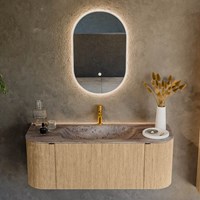 KURVE-DLUX 120cm mobili da bagno curva Sinistra + Destra colore Oak con 1 cassetto e 2 porte. Lavabo BIG SMALL Centro 1 foro per rubinetto, colore Oza.-2