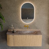 KURVE-DLUX 115cm bathroom vanity set curve Left color Oak with 1 drawer and 1 door. Vanity top BIG SMALL Right without tab hole, color Oza.-2