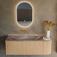 KURVE-DLUX 125cm bathroom vanity set curve Right color Oak with 1 drawer and 1 door. Vanity top BIG MEDIUM Left without tab hole, color Oza.-2
