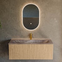 KURVE-DLUX 110cm meubles de salle de bains couleur Oak avec 1 tiroir et 0 portes. Lavabo BIG MEDIUM Centrée 1 trou pour robinetter, couleur Oza.-2