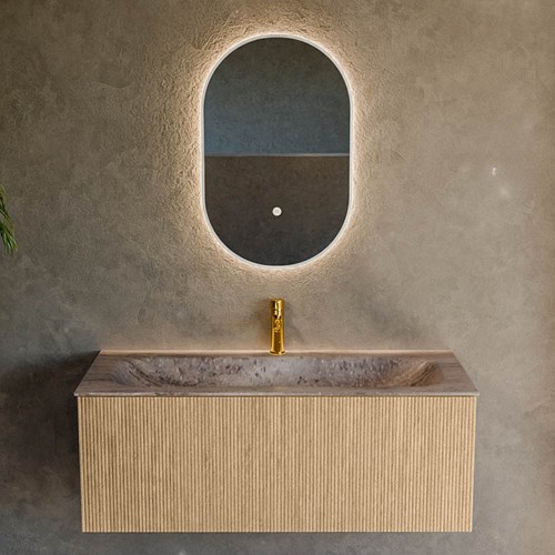 KURVE-DLUX 110cm meubles de salle de bains couleur Oak avec 1 tiroir et 0 portes. Lavabo BIG MEDIUM Centrée 1 trou pour robinetter, couleur Oza.-2