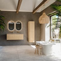 KURVE-DLUX 120cm mueble de baño color Oak con 1 cajón y sin puerta. Lavabo BIG LARGE Centro sin orificio Oza.-3