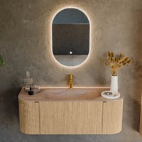 KURVE-DLUX 120cm meubles de salle de bains courbe Gauche + Droite couleur Oak avec 1 tiroir et 2 portes. Lavabo BIG SMALL Centrée 1 trou pour robinetter, couleur Saba.-2