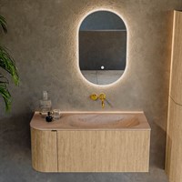 KURVE-DLUX 105cm mobili da bagno curva Sinistra colore Oak con 1 cassetto e 1 porta. Lavabo BIG SMALL Destra senza foro per il rubinetto, colore Saba.-2