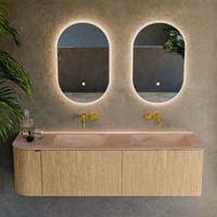 KURVE-DLUX 155cm badmöbel kurve Links farbe Oak mit 2 schubladen und 1 tür. Einbauwaschbecken LEAF Doppelt / Rechts kein hahnloch Saba.-2