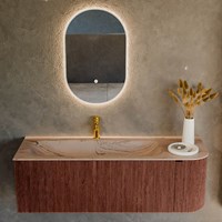 KURVE-DLUX 135cm meubles de salle de bains courbe Droite couleur Ruby avec 1 tiroir et 1 porte. Lavabo BIG MEDIUM Gauche 1 trou pour robinetter, couleur Arena.-2
