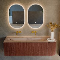 KURVE-DLUX 145cm badmeubel ronding Rechts kleur Ruby met 1 lade en 1 deur. Wastafel BIG LARGE Links zonder kraangat Arena.-2