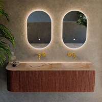 KURVE-DLUX 155cm badmeubel ronding Links kleur Ruby met 2 lades en 1 deur. Wastafel LEAF Dubbel / Rechts zonder kraangat Arena.-2