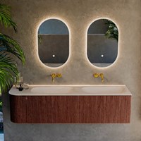 KURVE-DLUX 165cm mueble de baño curva Izquierda color Ruby con 2 cajones y 1 puerta. Lavabo STOR SMALL Doble / Derecho sin orificio Meli.-2