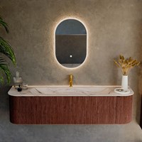KURVE-DLUX 170cm mueble de baño curva Izquierda + Derecha color Ruby con 1 cajón y 2 puertas. Lavabo BIG LARGE Centro 1 orificio Nata.-2