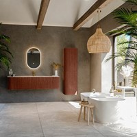 KURVE-DLUX 170cm mueble de baño curva Izquierda + Derecha color Ruby con 1 cajón y 2 puertas. Lavabo BIG LARGE Centro 1 orificio Nata.-3