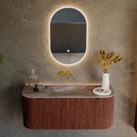 KURVE-DLUX 110cm badmeubel ronding Links + Rechts kleur Ruby met 1 lade en 2 deuren. Wastafel CLOUD Midden zonder kraangat Oza.-2