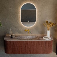 KURVE-DLUX 140cm badmeubel ronding Links + Rechts kleur Ruby met 1 lade en 2 deuren. Wastafel BIG SMALL Midden zonder kraangat Oza.-2