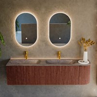 KURVE-DLUX 165cm mueble de baño curva Derecha color Ruby con 2 cajones y 1 puerta. Lavabo STOR SMALL Doble / Izquierda 2 orificios Oza.-2