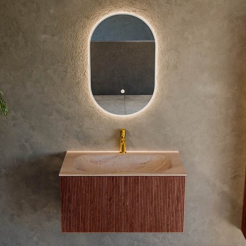 KURVE-DLUX 80cm meubles de salle de bains couleur Ruby avec 1 tiroir et 0 portes. Lavabo BIG SMALL Centrée 1 trou pour robinetter, couleur Saba.-2